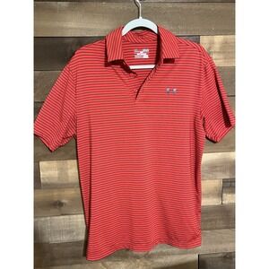 Under Armour HeatGear Men's Polo Shirt Red Blue Stripe Loose Fit Size M